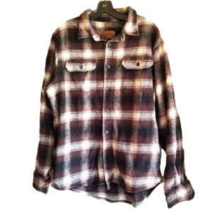 Orvis Shacket Chestnut Brown Black Plaid 100% Cotton Heavy Flannel Size Large